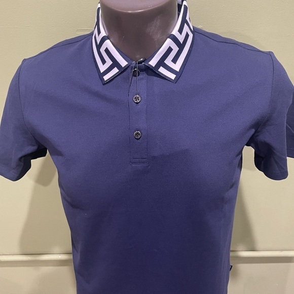 Barabas Navy Blue Polo Shirt with Patterned Collar modern fit - Picture 4 of 4